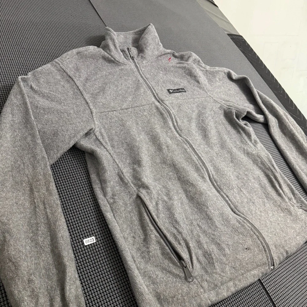 Columbia Mens Gray Full Zip Fleece Jacket Mock Neck Steens Mountain Medium